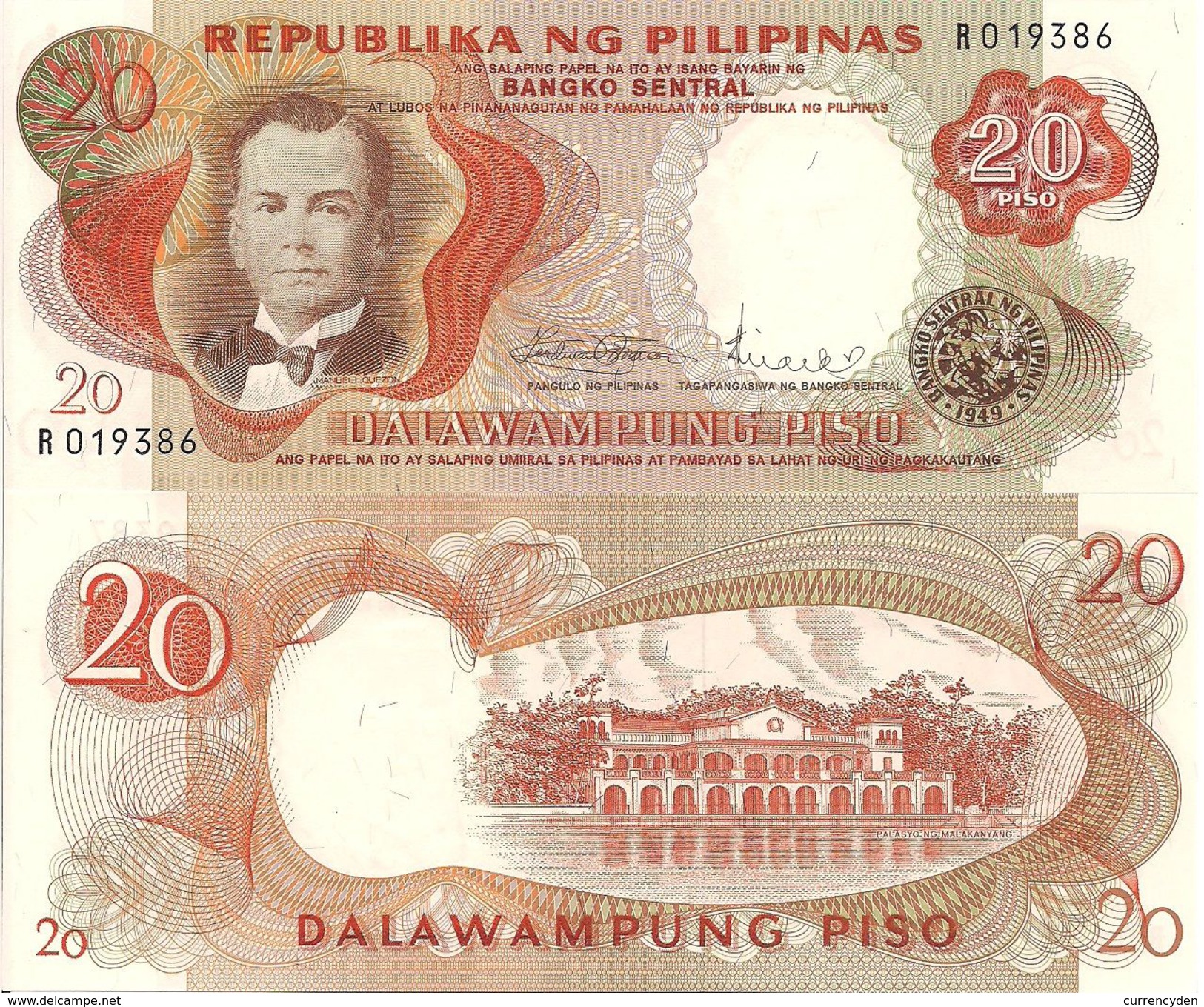 Philippines P145b, 20 Peso, Pres.Quezon / Malakanyang Palace UNC $6 CAT - Philippinen