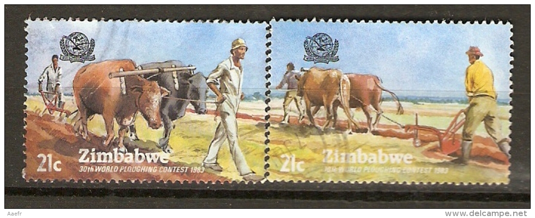 Zimbabwe 1983 - Agriculture - Labour Attelé - Boeufs - Vaches - SC 462/63 ° - Zimbabwe (1980-...)