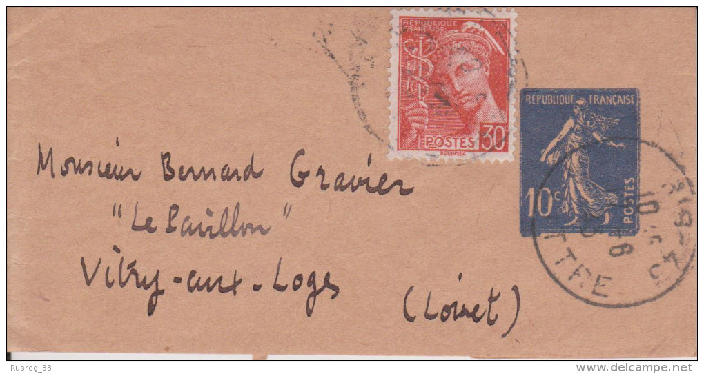 A14 France Frankreich Entier Postal Stationery Ganzsache YT 279-BJ1 De Paris Pour Vitry Aux Logs - Streifbänder