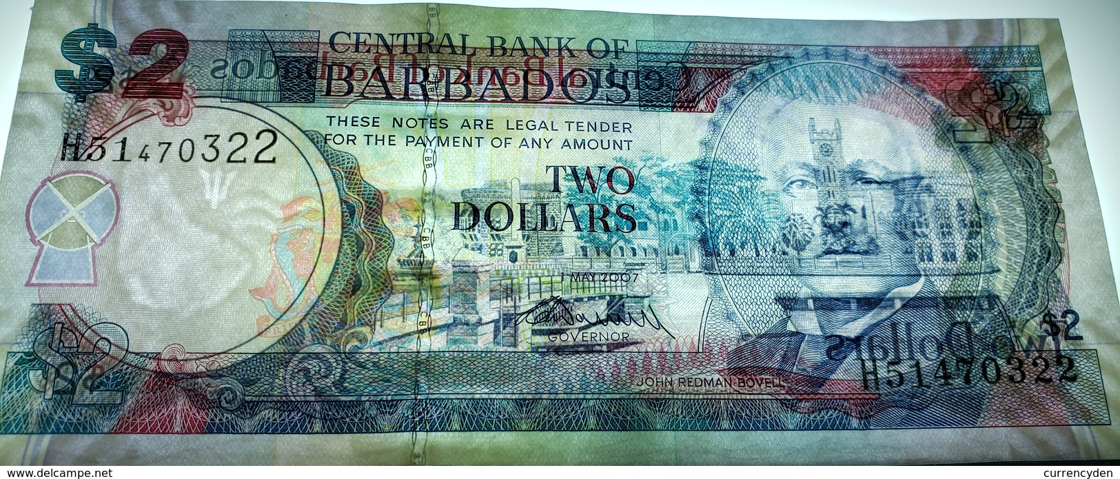 Barbados P66b, $2, John Bovellt / National Heroes Square UNC 2007 $10 CV - Barbados