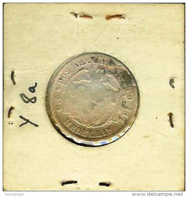 COLOMBIA 2 Decimos 1874 - Medellin - Very Rare Silver Coin - Colombia