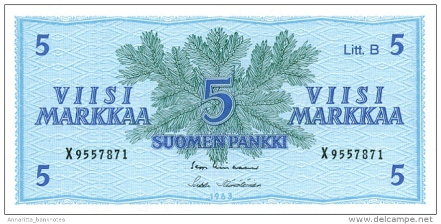 FINLAND 5 MARKKAA 1963 P-106Aa UNC LITT B SIGN. LINDBLOM & HAMALAINEN [ FIN106Aa55 ] - Finland