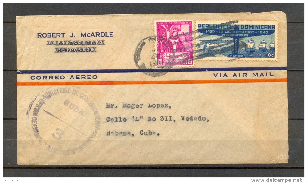 1942 , REPÚBLICA DOMINICANA , CIUDAD TRUJILLO - LA HABANA , CORREO AÉREO , CENSURA , LLEGADA - Dominican Republic