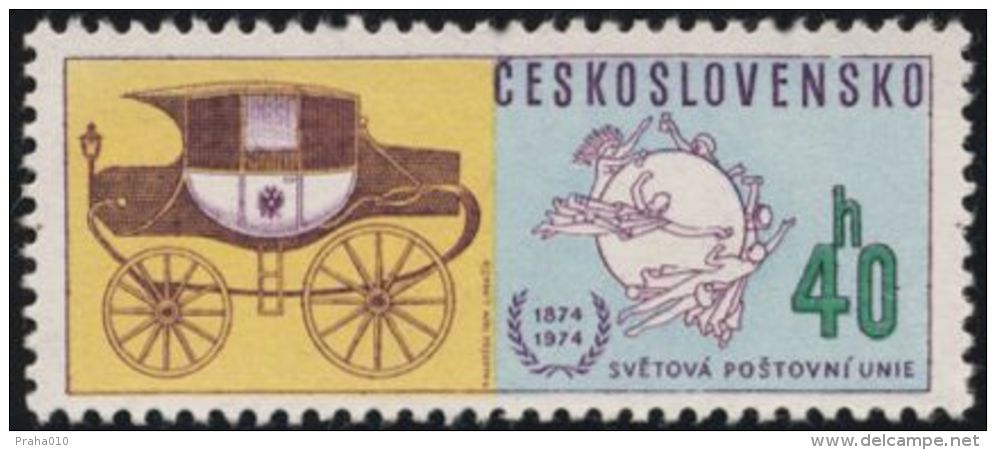 Czechoslovakia / Stamps (1974) 2105: 100th Anniversary Of Universal Postal Union (40 H) Painter: Frantisek Hudecek - UPU (Union Postale Universelle)