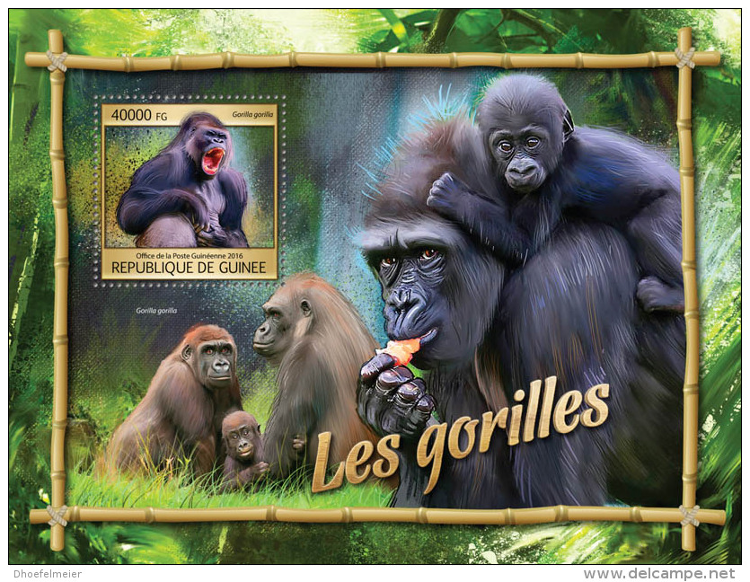 GUINEA REP. 2016 ** Gorillas Gorilles S/S - OFFICIAL ISSUE - A1640 - Gorilas