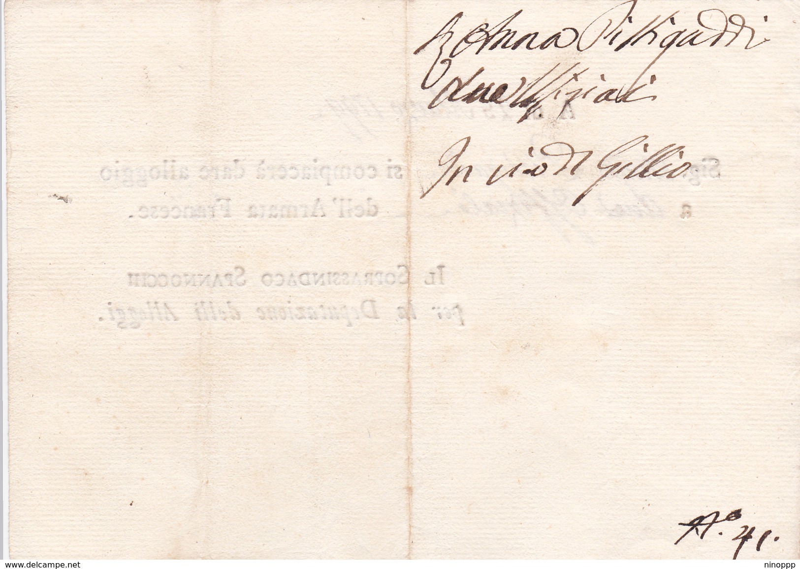 Italia 1799  Lettera  Della Sig Pittigardi Per Dare Alloggio Alla Armata Francese - 1. ...-1850 Prephilately