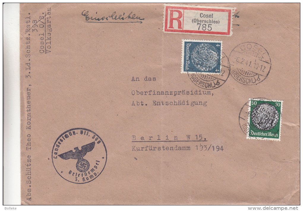 Allemagne - Empire - Lettre Recommandée De 1941 ° - Oblitération Cosel - Expédié Vers Berlin W - Briefe U. Dokumente