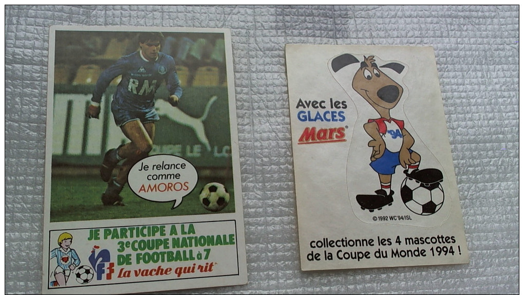 Autocollant Football 1983 Vache Qui Rit Amoros & 1994 Glaces Mars Mascotte - Autres & Non Classés