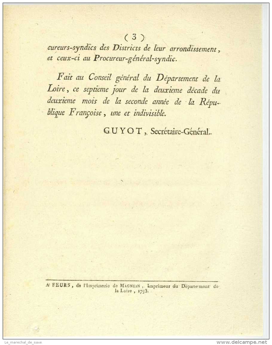 REVOLUTION &ndash; Décret De La Convention Nationale  - 1793 - Rebelles De LYON - Documenti Storici