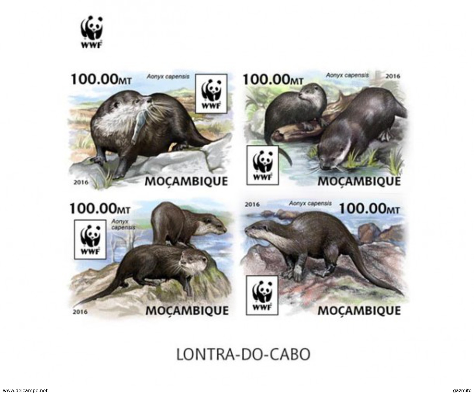 Mozambico 2016, WWF, Otter, 4val. IMPERFORATED - Unused Stamps