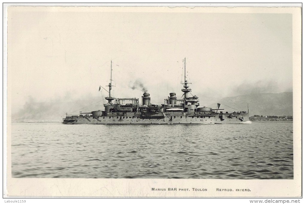 TRANSPORTS MILITARIA BATEAUX NAVIRE MARINE DE GUERRE NATIONALE Carte Photo Marius Bar Toulon " Cuirassé CHARLEMAGNE " - Warships