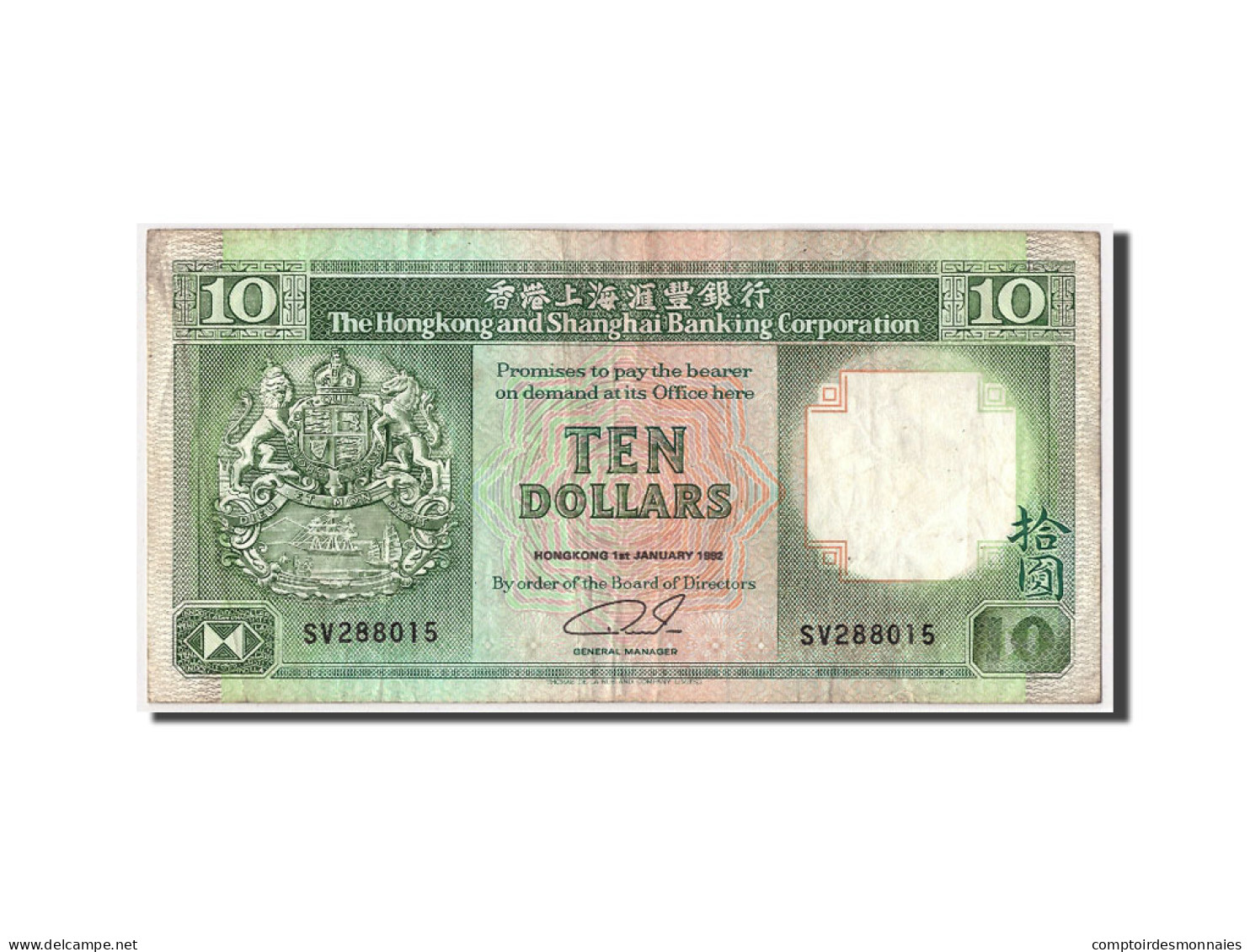 Billet, Hong Kong, 10 Dollars, 1992, 1992-01-01, KM:191c, TB - Hongkong