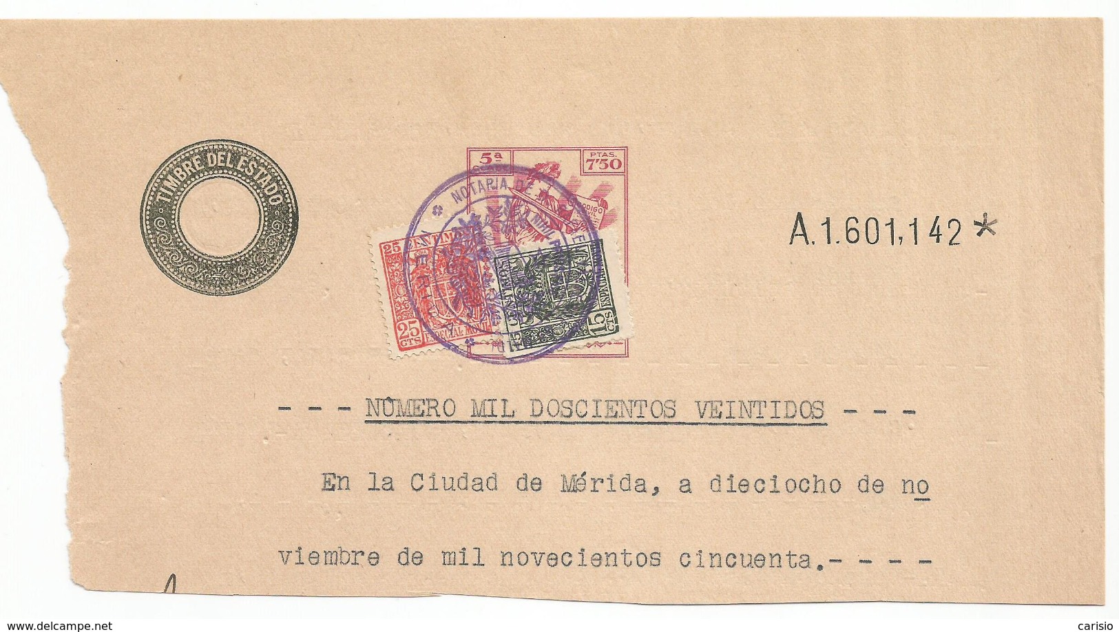 ESPAÑA- SERIE AÑOS 1940/1955- CABECERA DE PAPEL SELLADO FISCAL. SELLO DE 5ª CLASE + FISCALES - Fiscaux