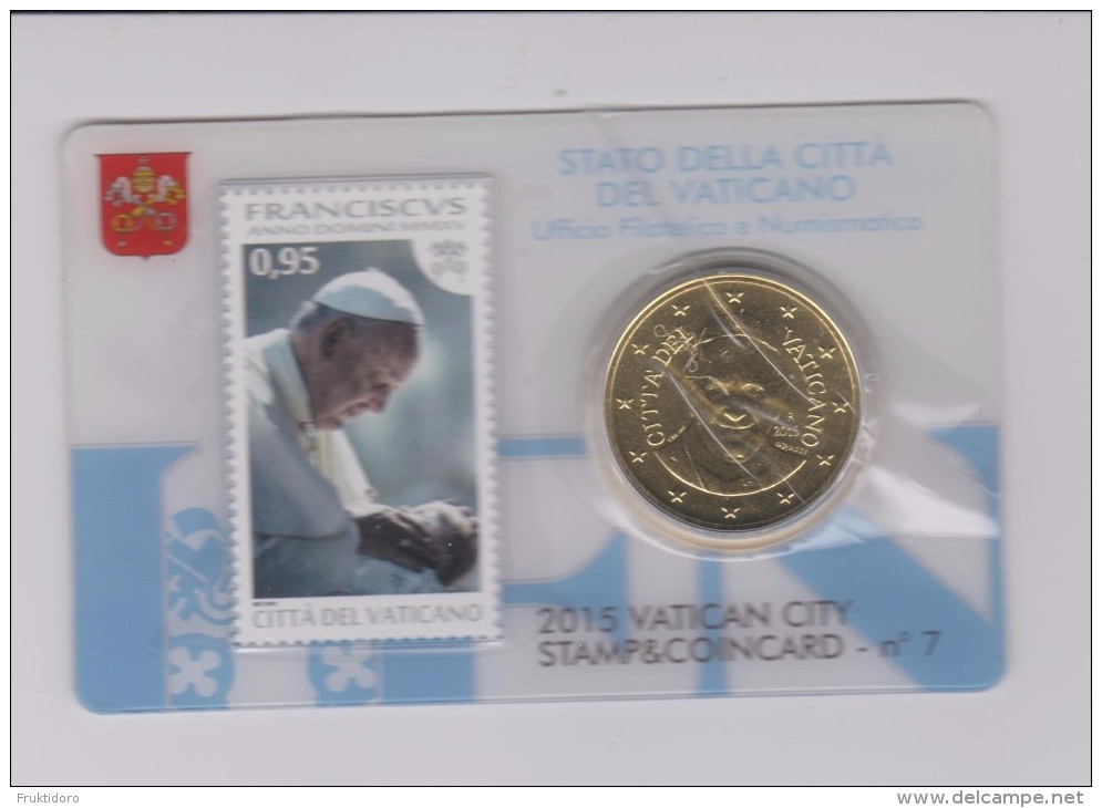Coin Vatican City - Vaticaan - Vaticano 0.50 Euro 2015 UNC Stamp & Coin Card Nr. 7 Pope Franciscus - Vaticaanstad