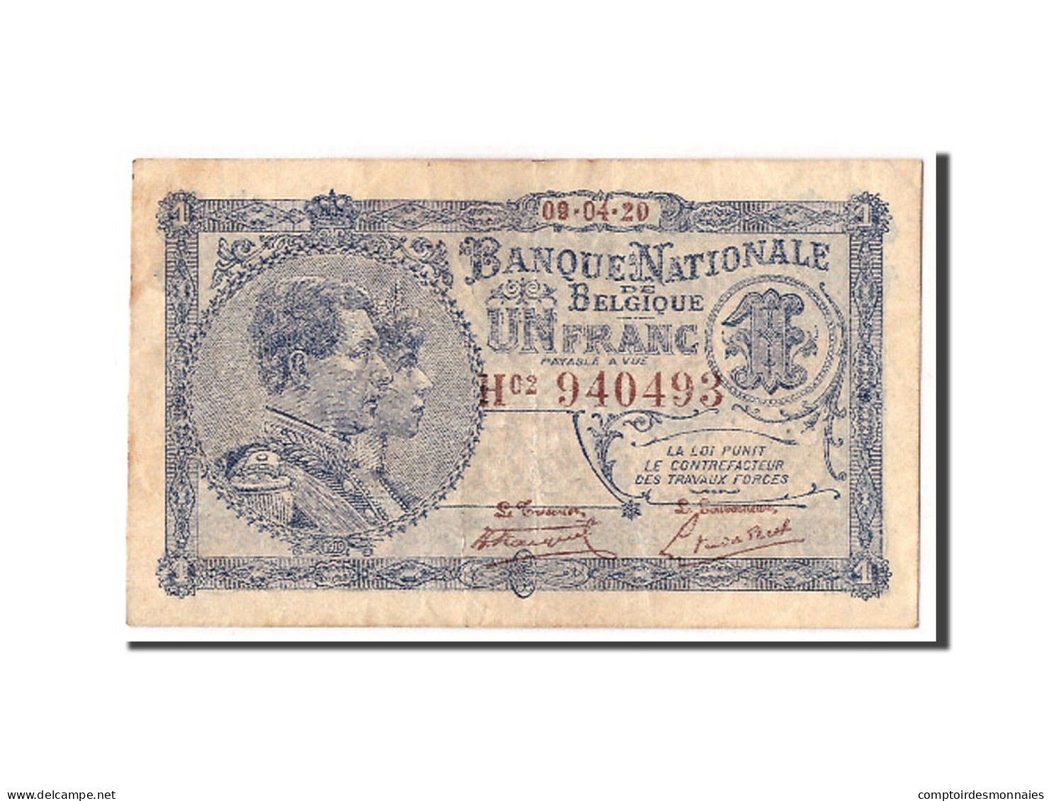 Billet, Belgique, 1 Franc, 1920, 1920-04-09, KM:92, TB+ - 1 Franc