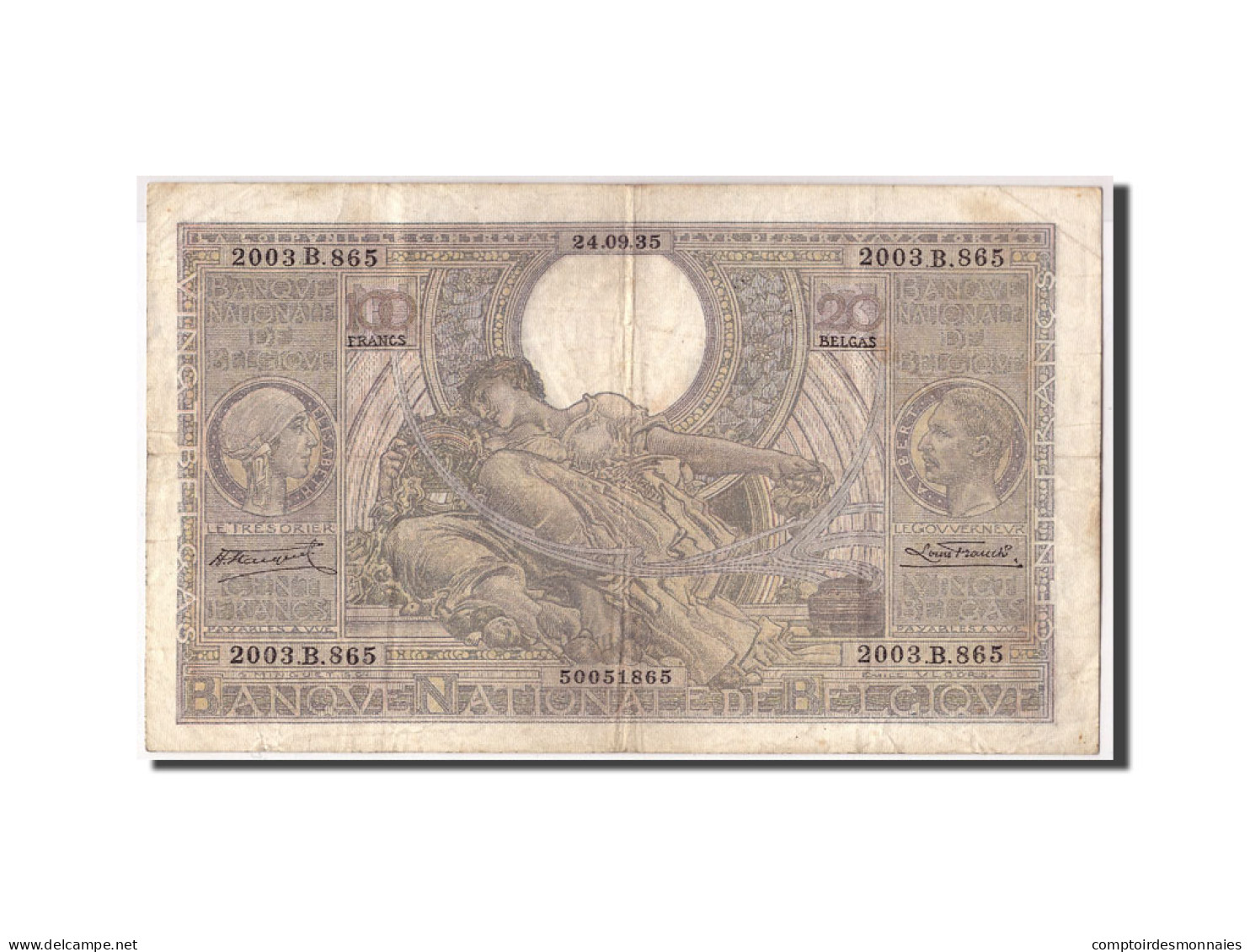 Billet, Belgique, 100 Francs-20 Belgas, 1935, 1935-09-24, KM:107, TB - 100 Francos & 100 Francos-20 Belgas