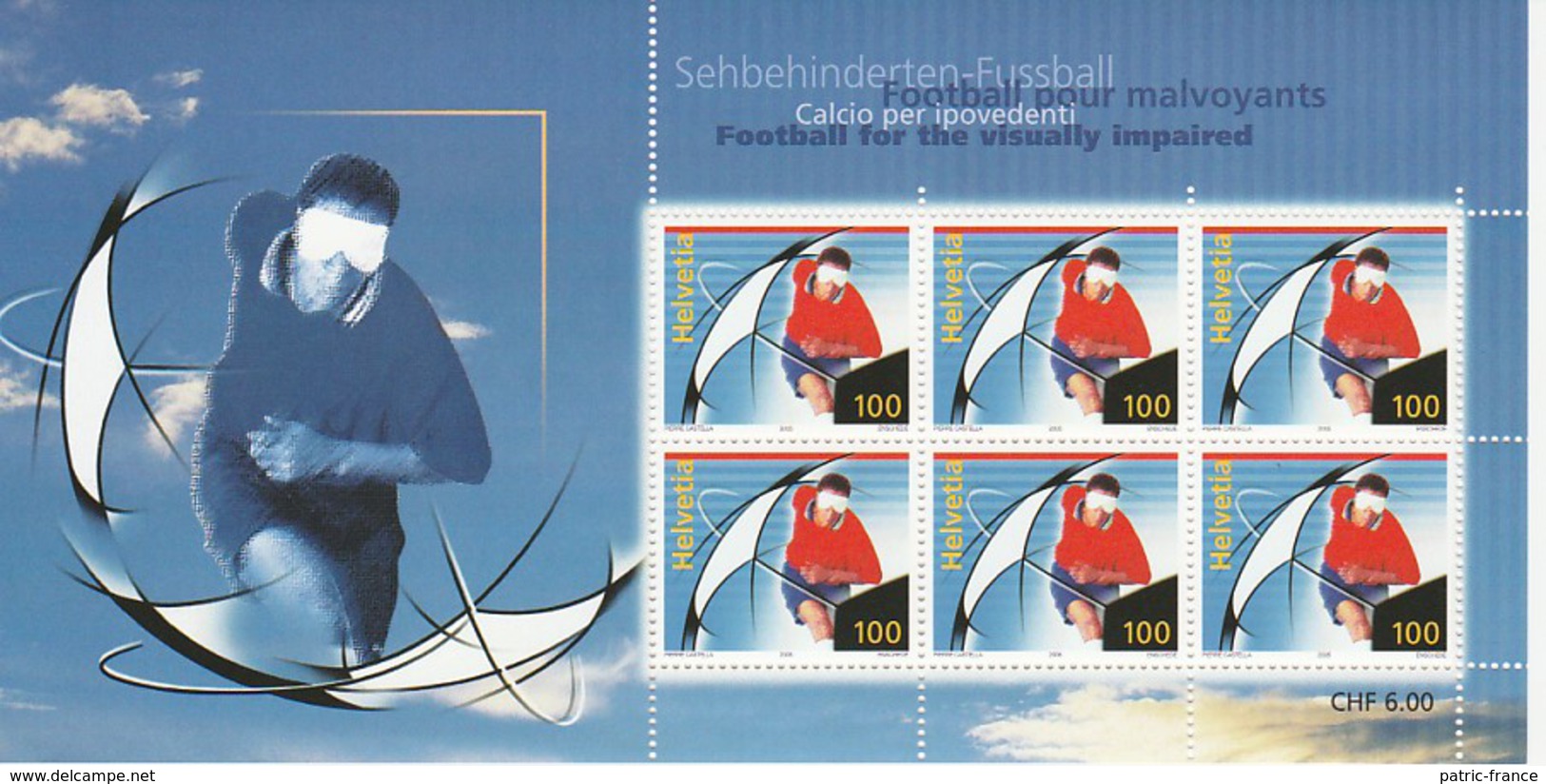 SUISSE 2008 - Football Malvoyants - Feuillet 6 Timbres - Neufs