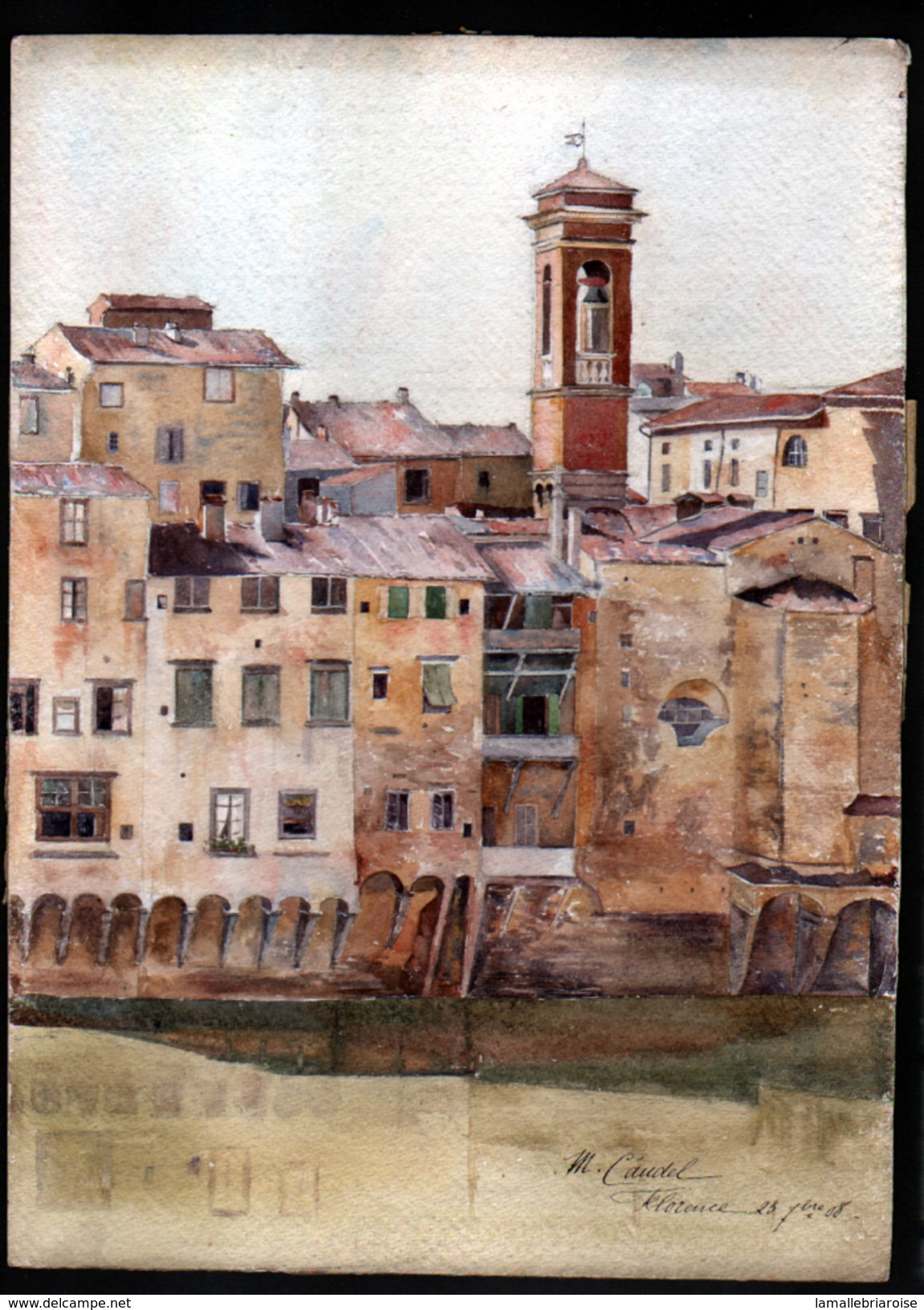 AQUARELLE 390 X 280 Mm, ARTISTE: MATHILDE CAUDEL DIDIER ( BENEZIT ), ITALIE, FLORENCE, FIRENZE, 1908 - Aquarelles