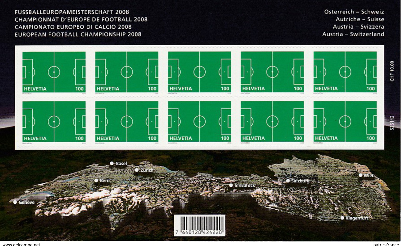 SUISSE 2008 - Stades De L'Euro - Feuillet 10 Timbres - Eurocopa (UEFA)