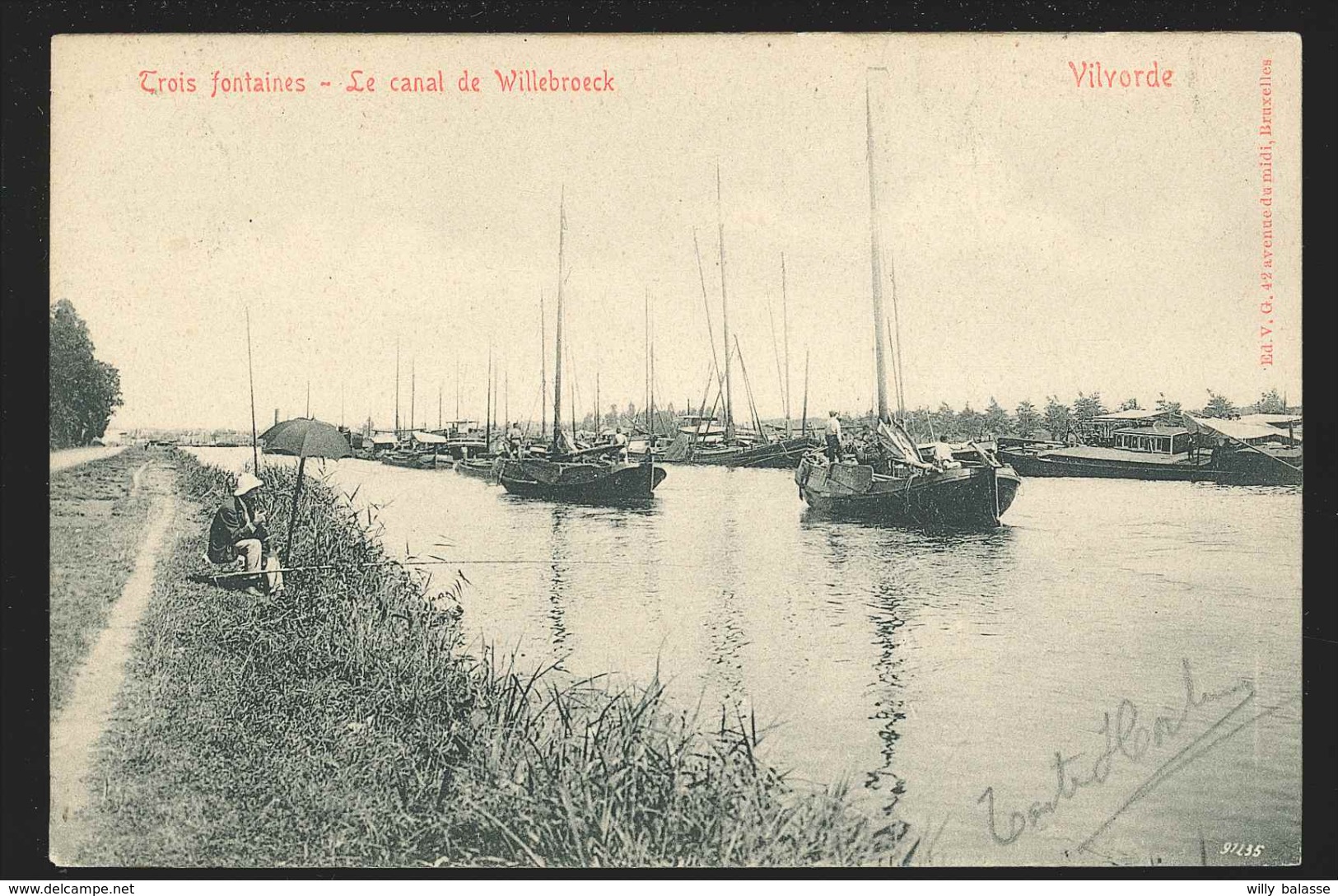 +++ CPA - VILVORDE - VILVOORDE - Trois Fontaines - Le Canal De Willebroeck - Pêcheur - V.G.  // - Vilvoorde