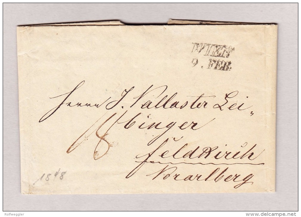 Österreich WIEN 9 FEB 2-Zeil-Stempel Vorphilabrief 1848 Nach Feldkirch - ...-1850 Préphilatélie