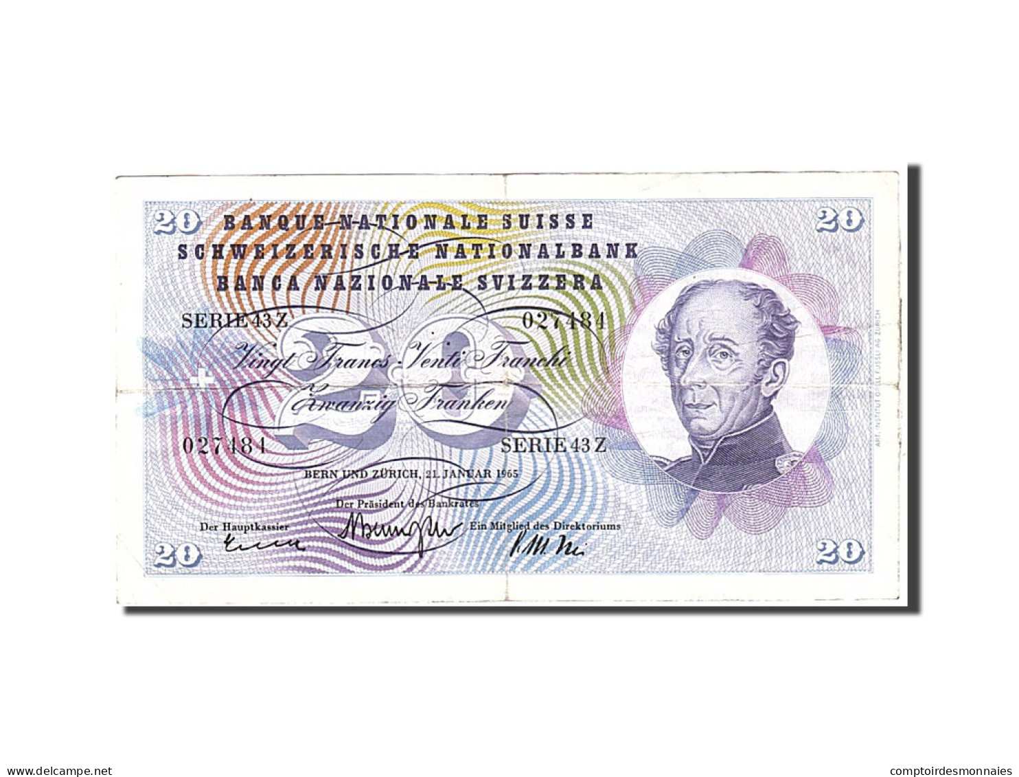 Billet, Suisse, 20 Franken, 1965, 1965-01-21, KM:46l, TTB - Suisse