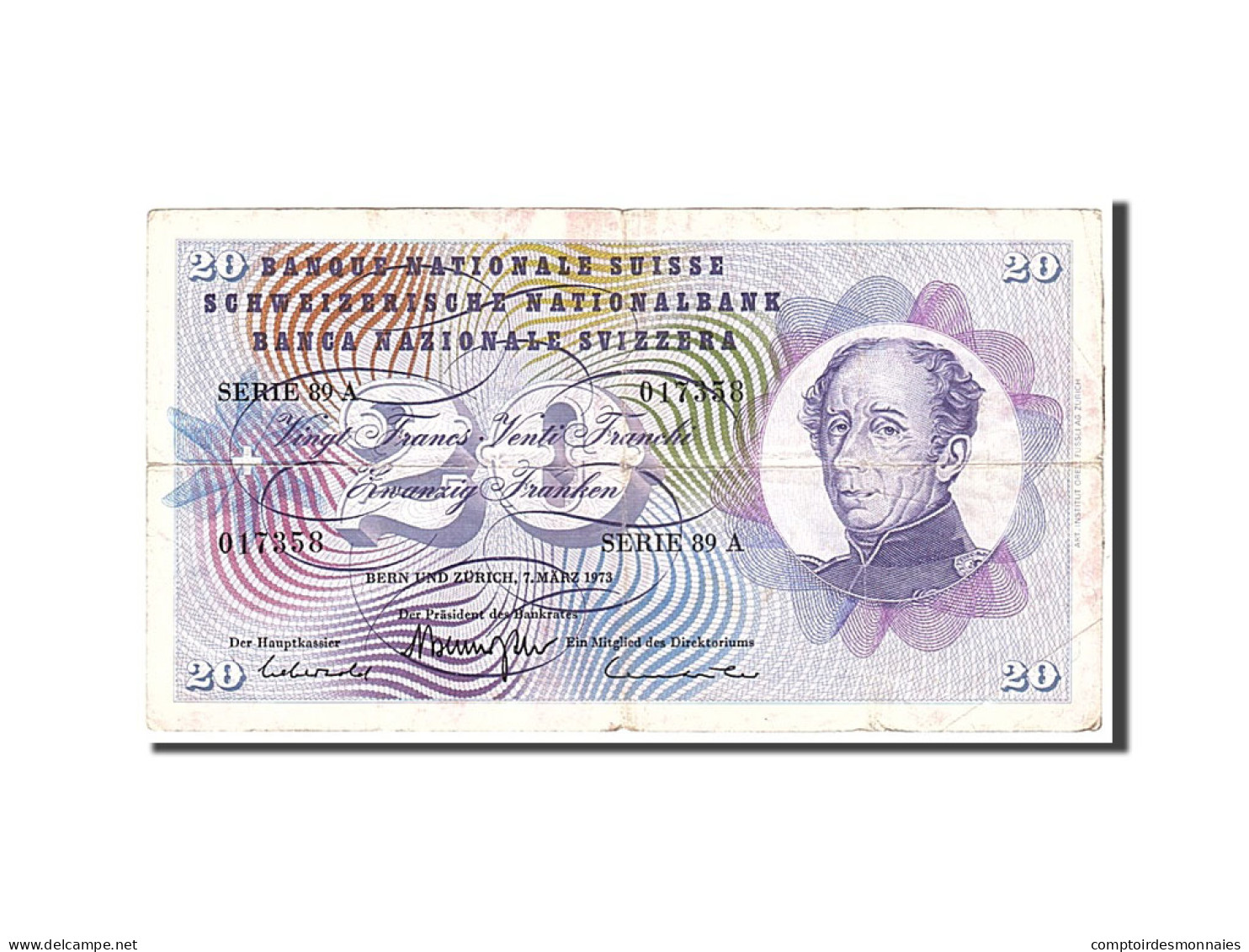 Billet, Suisse, 20 Franken, 1973, 1973-03-07, KM:46u, TTB - Switzerland