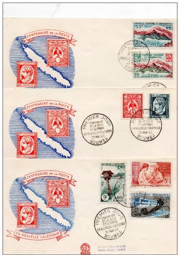 3 Plis En 1° Jour Du 20 Mai 1960 ( Centenaire De La Poste Et Du Timbre En N/Calédonie ) - FDC