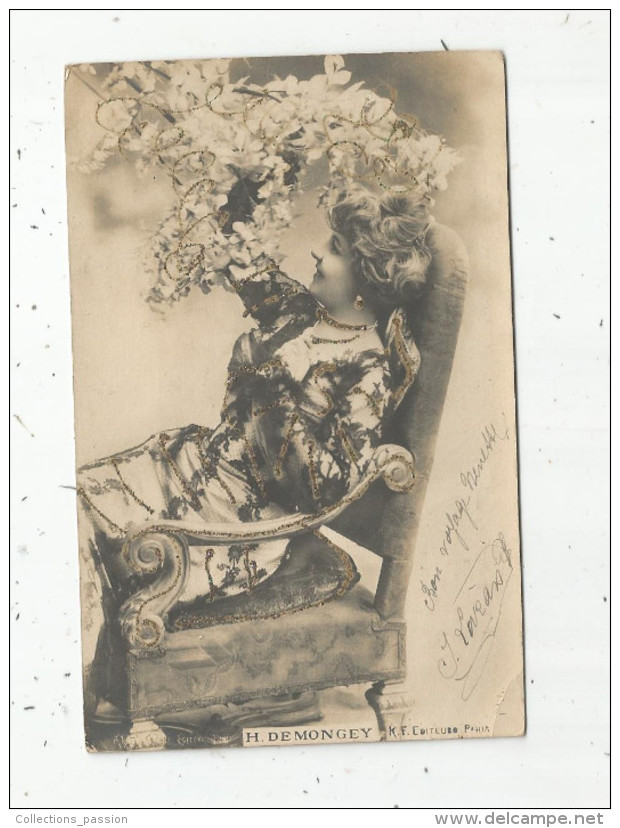 Cp , Spectacle , Artiste , Voyagée 1902 , H. DEMONGEY , Incrustations Brillantes , Dos Simple - Artistes