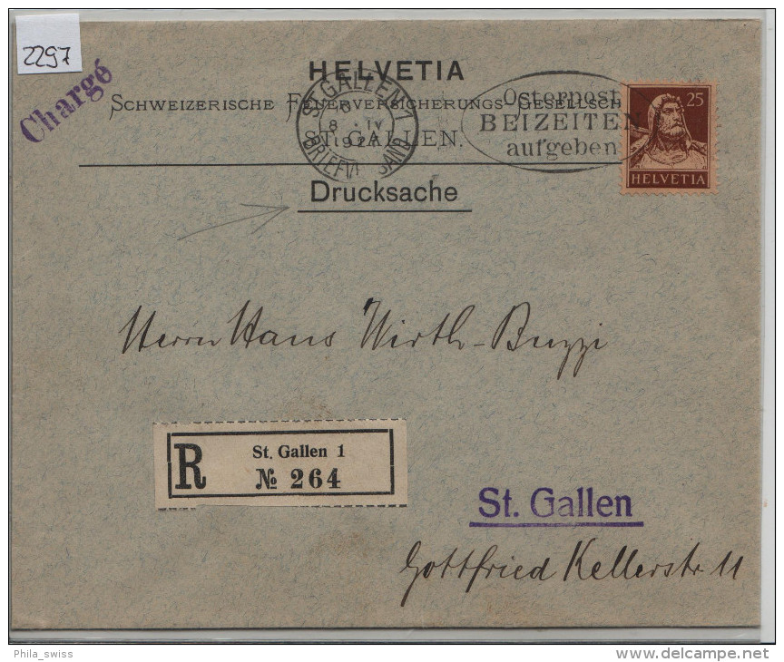 1927 Tell 175/207x - Stempel: St. Gallen - Charge Recommandee Drucksache (Helvetia Versicherung) - Lettres & Documents