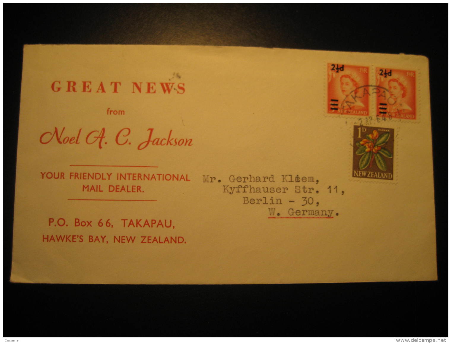 Takapau Hawke's Bay 1964 To Berlin Germany 3 Stamp On Cover Cancel New Zealand - Covers & Documents