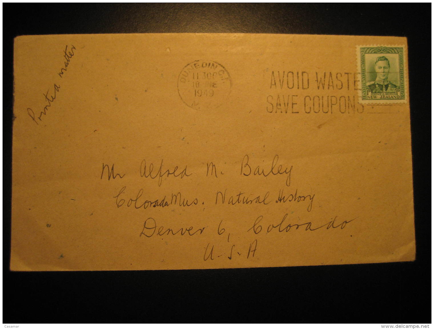 Dunedin 1949 To Denver USA Stamp On Cover Cancel New Zealand - Briefe U. Dokumente