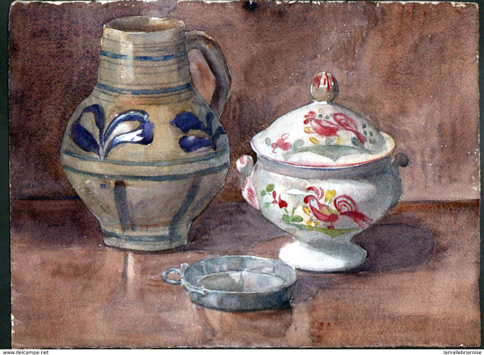 AQUARELLE 380 X 280 Mm, ARTISTE: MATHILDE CAUDEL DIDIER ( BENEZIT ), NATURE MORTE - Watercolours