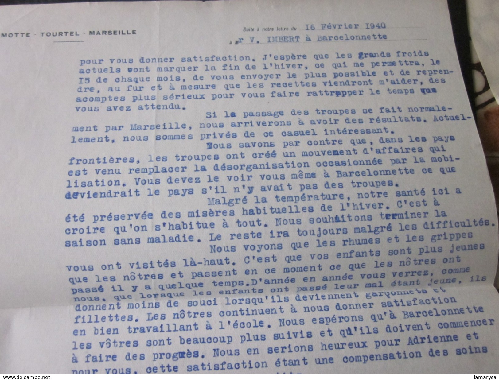 1940 FACTURE Congé BOISSON GAZEUSE SIROP VINS EAU-BIERE Biére MOTTE-TOURTEL 11AV ARENC MARSEILLE>R. MANUEL BARCELONNETTE - 1900 – 1949