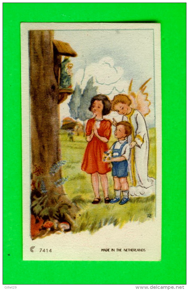 IMAGES RELIGIEUSES - JEUNE ENFANTS PRIANT AVEC UN ANGE - CC No 7414 - - Devotieprenten