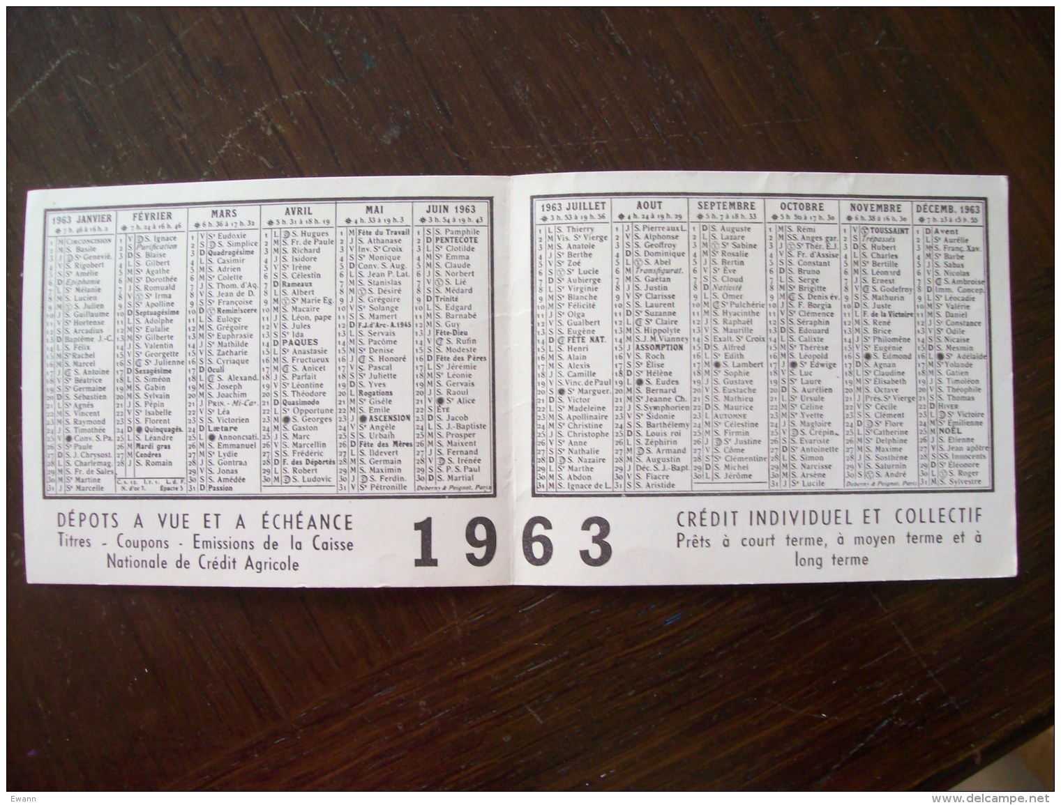 Calendrier 1963 Publicitaire  "Crédit Agricole" - Petit Format : 1961-70