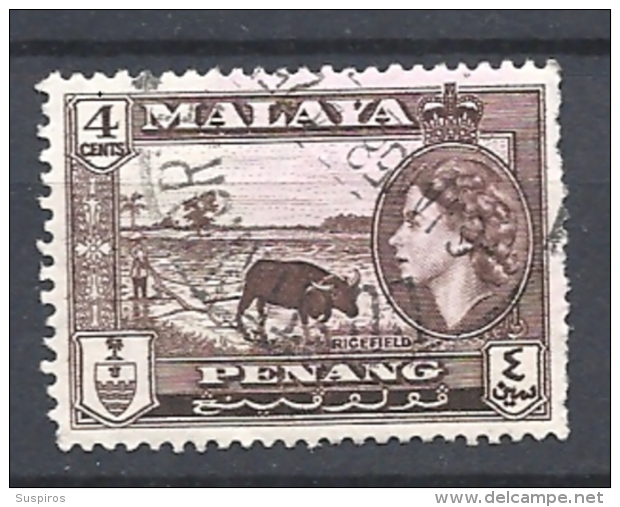 MALESIA  PENANG  1957 Queen Elizabeth II & Local Motives   USED SEE SCAN - Penang