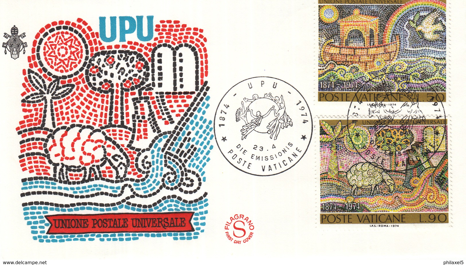 Vaticaan - FDC 23-04-1974 - 100 Jahre Weltpostverein (UPU): Mosaiken - Michel 633 - 634 - Correo Postal