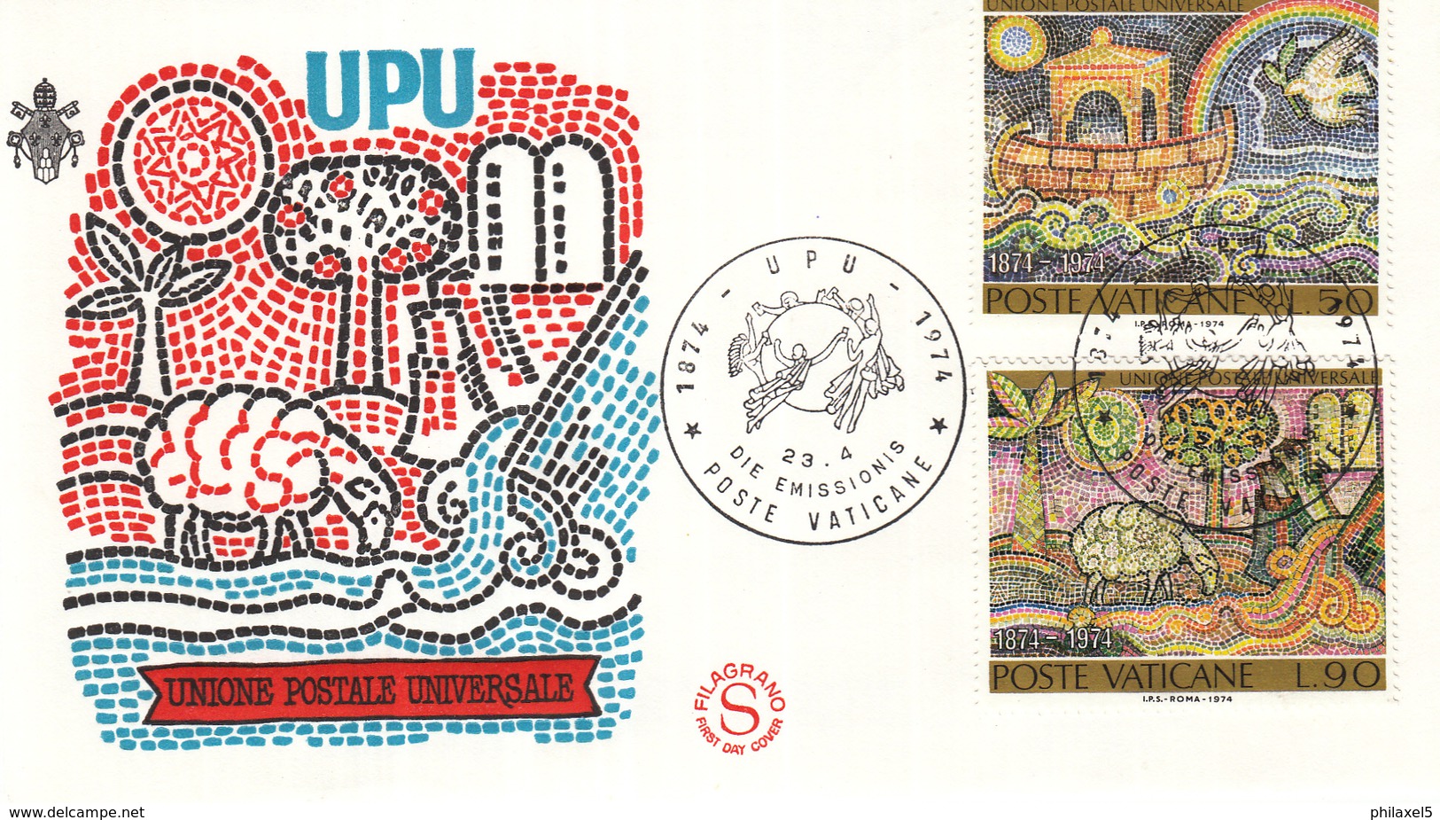 Vaticaan - FDC 23-04-1974 - 100 Jahre Weltpostverein (UPU): Mosaiken - Michel 633 - 634 - Post