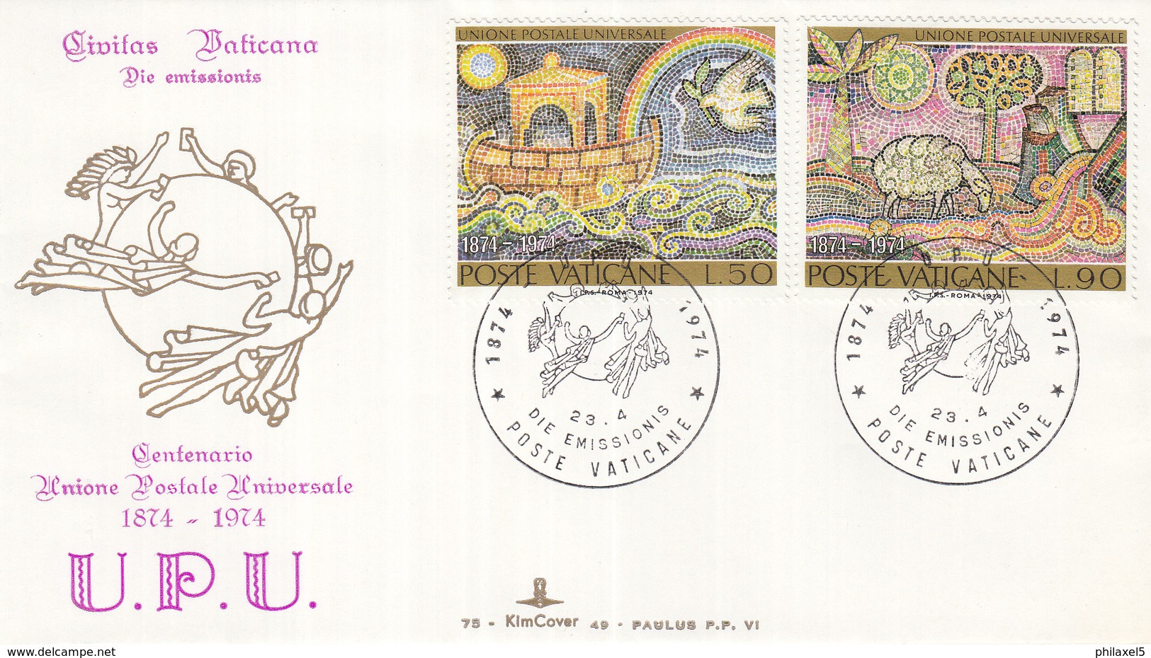 Vaticaan - FDC 23-04-1974 - 100 Jahre Weltpostverein (UPU): Mosaiken - Michel 633 - 634 - Post