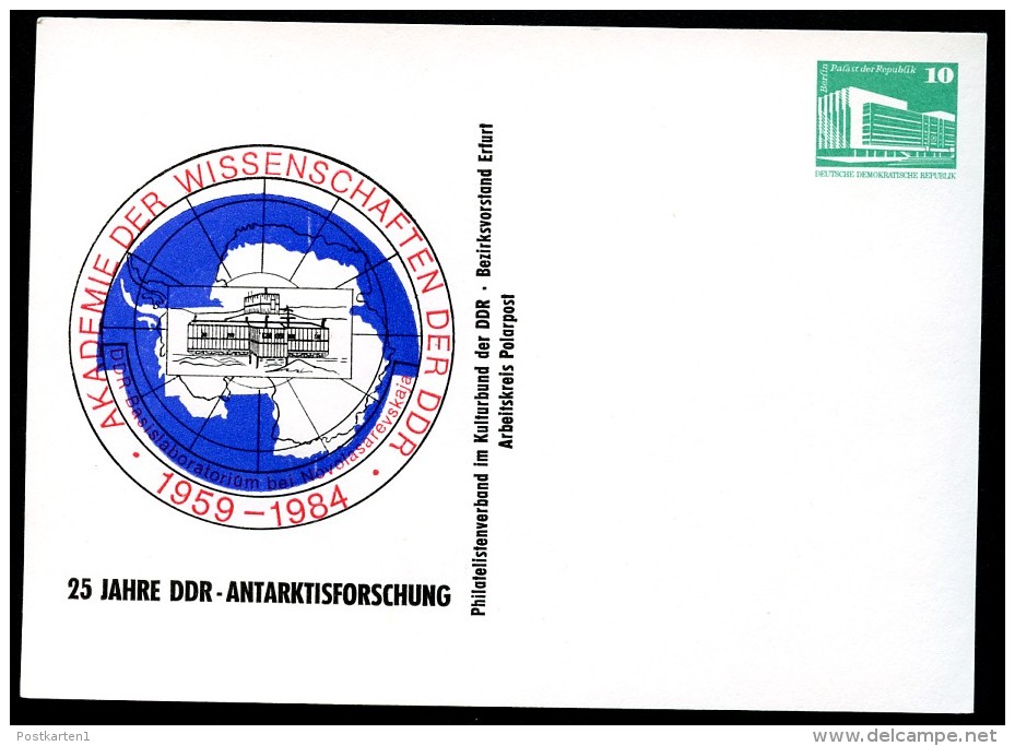 DDR PP18 C2/003 Privat-Postkarte ZUDRUCK VERSCHOBEN Antarktisforschung 1984 - Private Postcards - Mint