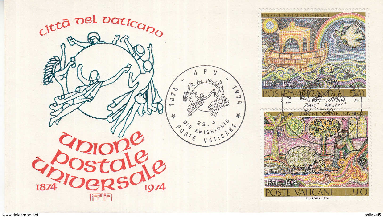 Vaticaan - FDC 23-04-1974 - 100 Jahre Weltpostverein (UPU): Mosaiken - Michel 633 - 634 - Post