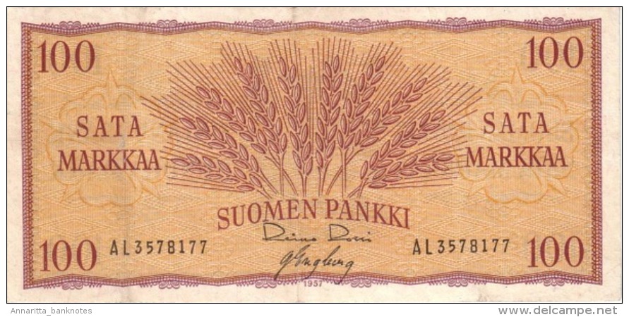 FINLAND 100 MARKKAA 1957 P-97a AU/UNC SIGN. ROSSI & ENGBERG [ FIN097a20 ] - Finnland