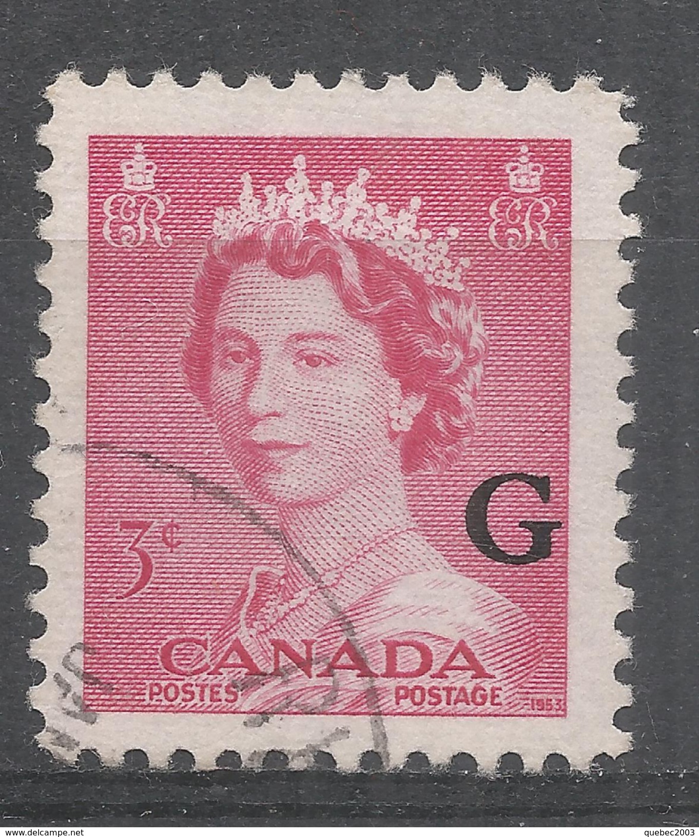 Canada 1953. Scott #O35 (U) Queen Elizabeth II - Preobliterati