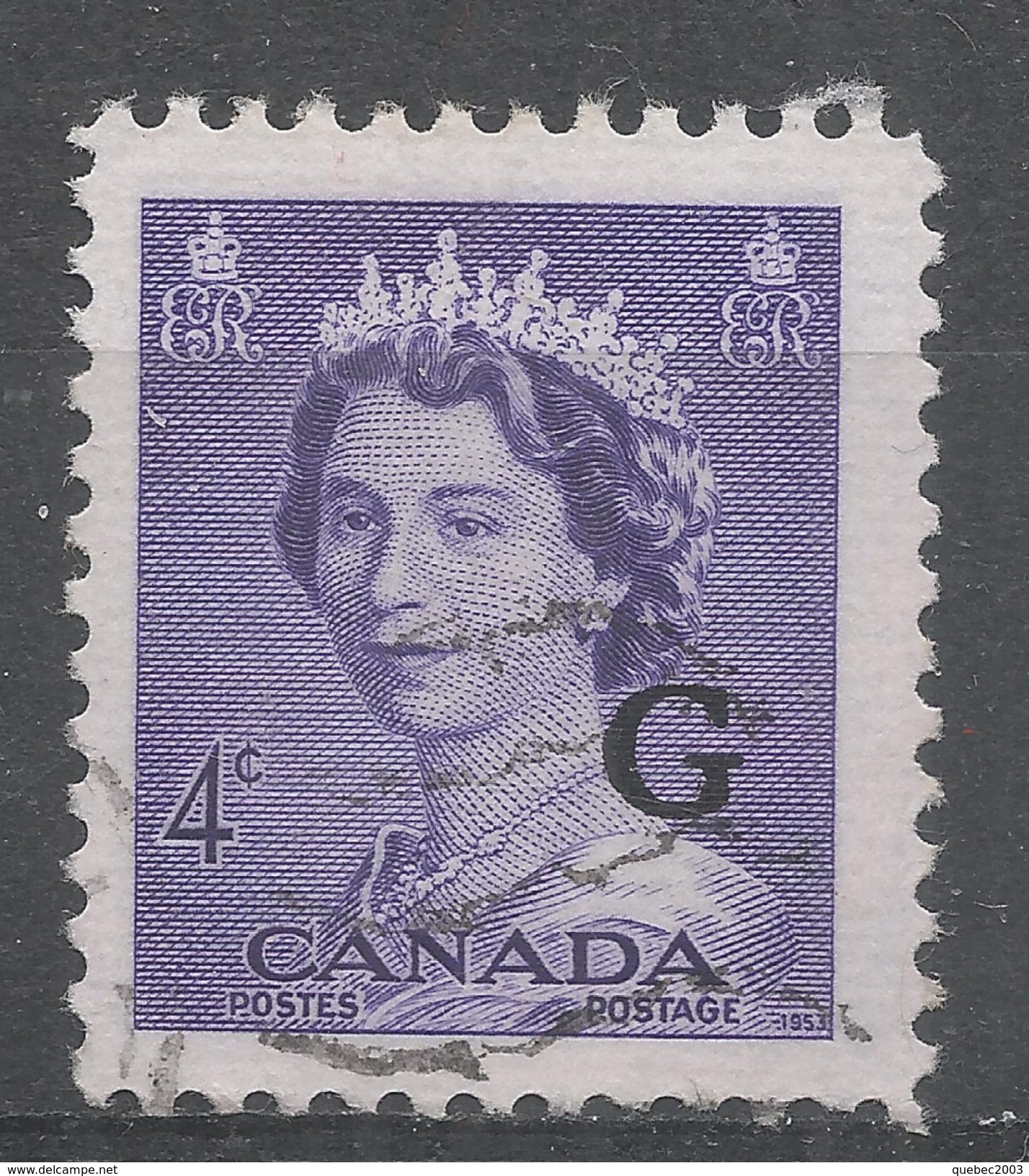 Canada 1953. Scott #O36 (U) Queen Elizabeth II - Preobliterati