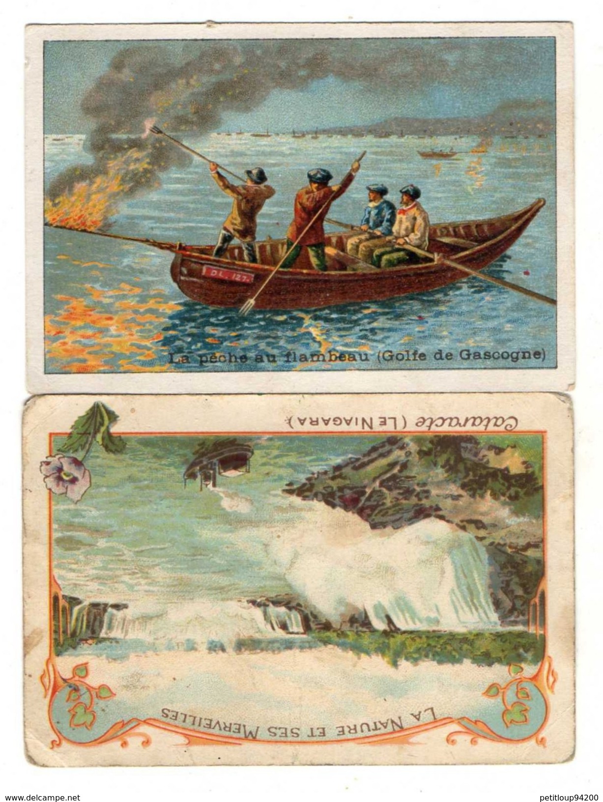 2 FICHES ILLUSTREES  * Le Niagara (La Nature Et Ses Mérveilles ) *La Peche Au Flambeau (Golfe De Gascogne) - Barcos