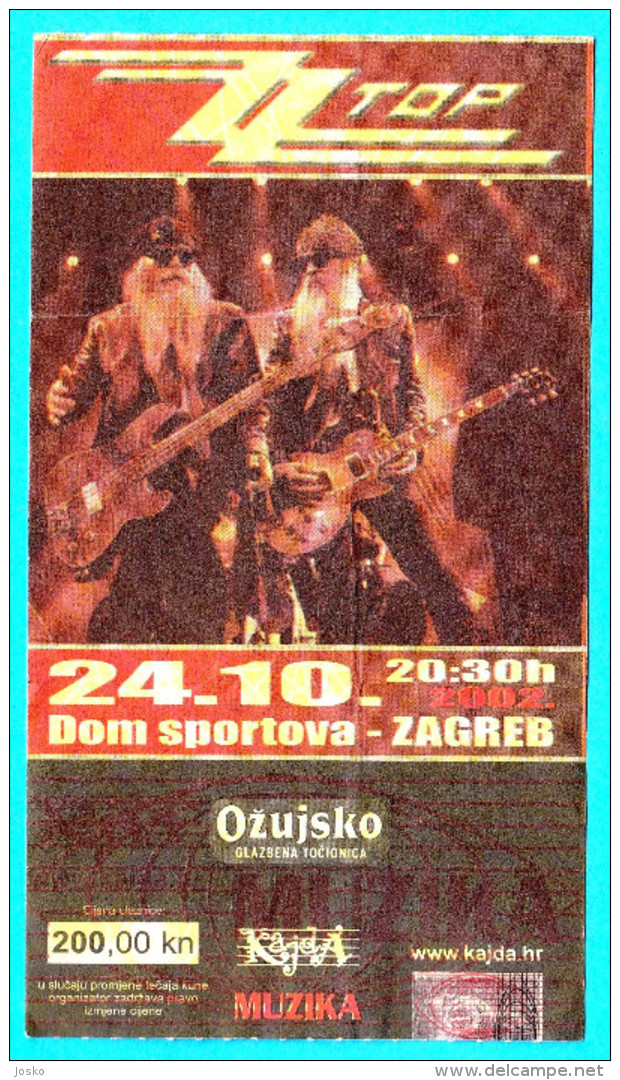 ZZ TOP ....  2002. Croatian Concert Ticket ** Billet Biglietto Boleto - Biglietti Per Concerti