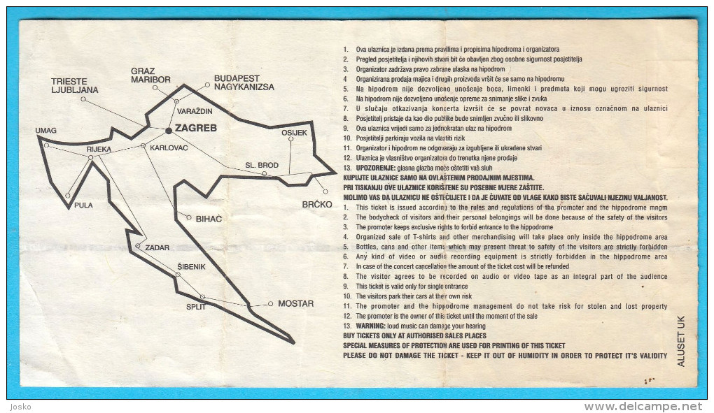 THE ROLLING STONES - Bridges To Babylon Tour '97-98. * 1998. Croatian Concert Ticket Billet Biglietto Boleto - Tickets De Concerts