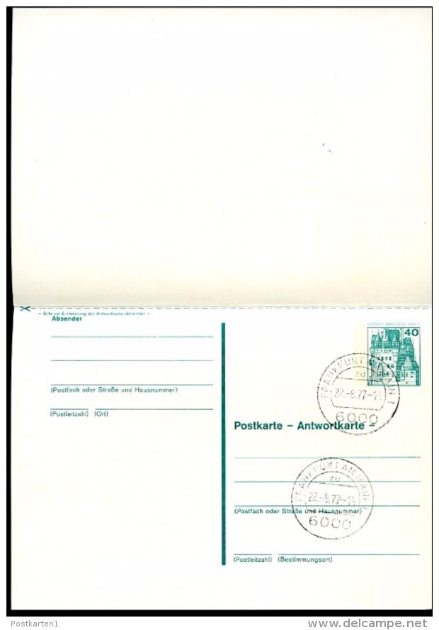 BERLIN P10 A Postkarte Mit Antwort Stpl. Frankfurt(M. 22.08.1977 - Postkarten - Gebraucht