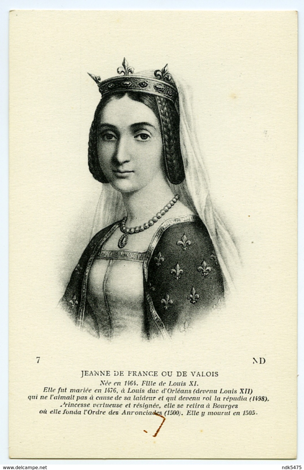 JEANNE DE FRANCE OU DE VALOIS - Royal Families